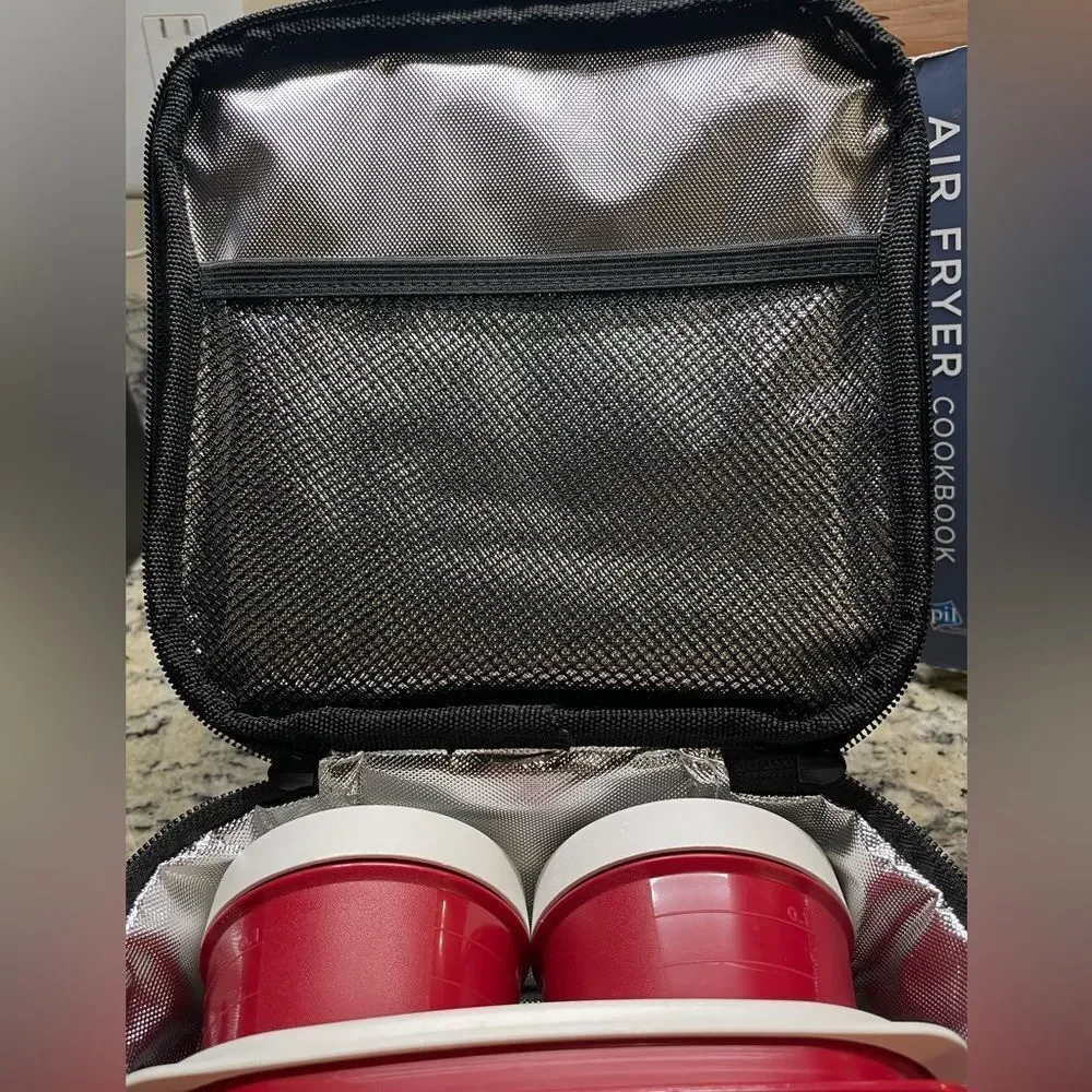 Taytay Black Smart Insulated Lunch Bag w/Four Red & White Food Containers